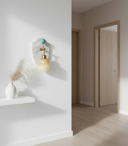 Artisanal Natural Marble Sconce | Handmade Stone Fixture with Brass Hardware | Les Trois Pyramides
