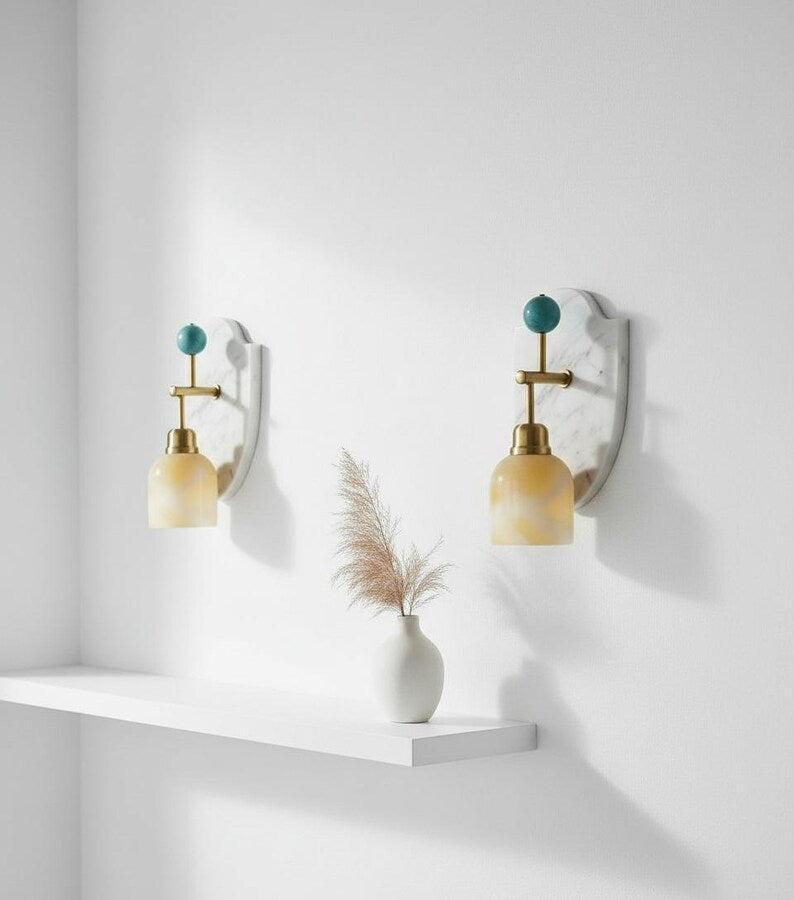 Artisanal Natural Marble Sconce | Handmade Stone Fixture with Brass Hardware | Les Trois Pyramides