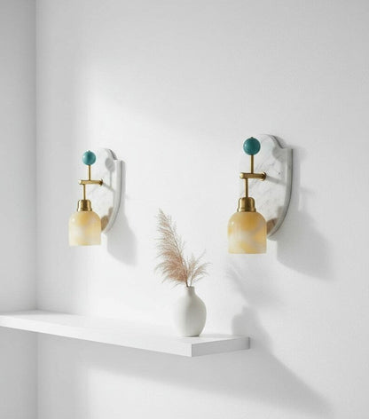 Artisanal Natural Marble Sconce | Handmade Stone Fixture with Brass Hardware | Les Trois Pyramides