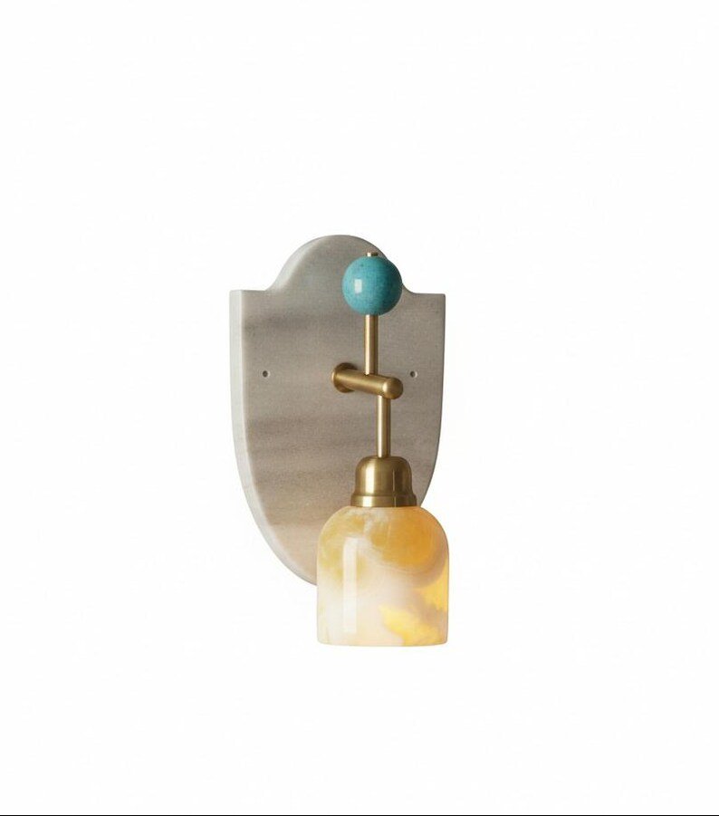 Artisanal Natural Marble Sconce | Handmade Stone Fixture with Brass Hardware | Les Trois Pyramides