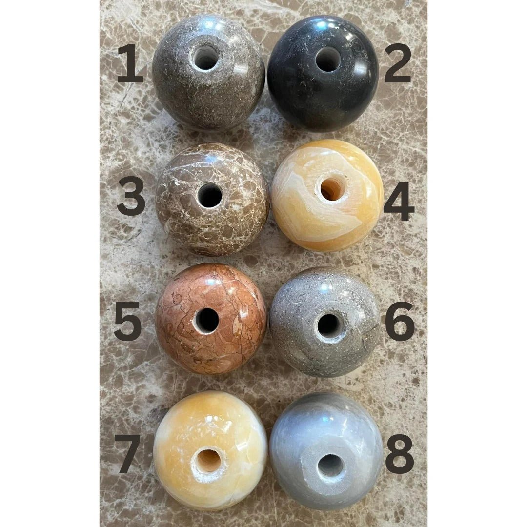 Natural onyx stone color options for handmade wall lights including beige, honey, white, grey, light blue, green, and brown tones
