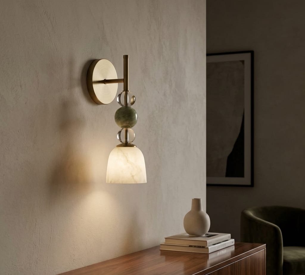 Brass Wall Sconce, Handmade Glass Wall Light, Art Deco Wall Lamp, Bathroom Vanity Light, Bedside Wall Lighting, Modern Sconce | Les Trois Pyramides