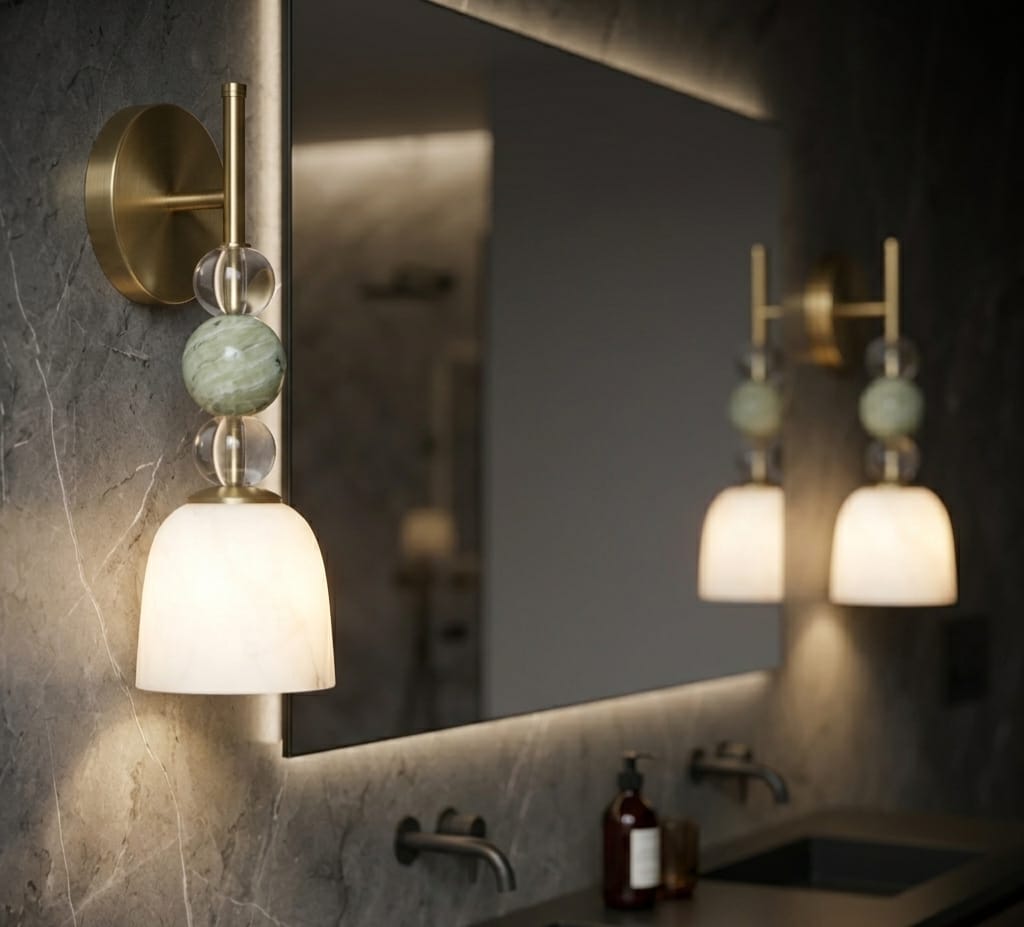 Brass Wall Sconce, Handmade Glass Wall Light, Art Deco Wall Lamp, Bathroom Vanity Light, Bedside Wall Lighting, Modern Sconce | Les Trois Pyramides