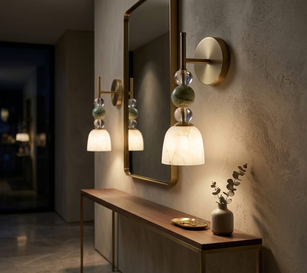Brass Wall Sconce, Handmade Glass Wall Light, Art Deco Wall Lamp, Bathroom Vanity Light, Bedside Wall Lighting, Modern Sconce | Les Trois Pyramides