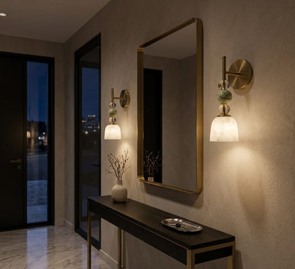 Brass Wall Sconce, Handmade Glass Wall Light, Art Deco Wall Lamp, Bathroom Vanity Light, Bedside Wall Lighting, Modern Sconce | Les Trois Pyramides