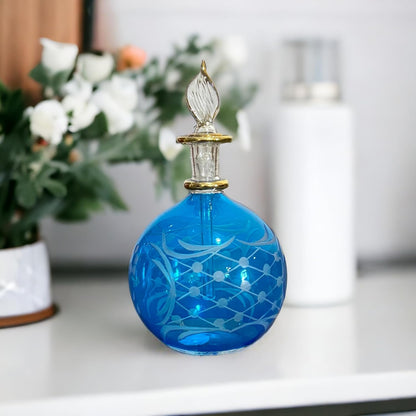 Blue Blown Glass perfume Bottle with 14K Gold | Les Trois Pyramides