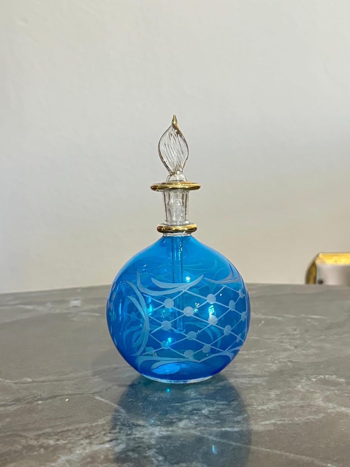 Blue Blown Glass perfume Bottle with 14K Gold | Les Trois Pyramides