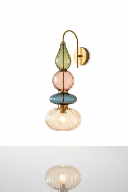 Glass Wall Sconce Light, Handmade Brass Wall Lamp, Modern Bathroom Vanity Lighting, Colored Glass Wall Fixture, Bedside Light | Les Trois Pyramides 