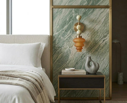 Handmade Onyx and Amber Frosted Glass wall sconce - Brass Finish Light Fixture - Artisan Wall Lighting | Les Trois Pyramides