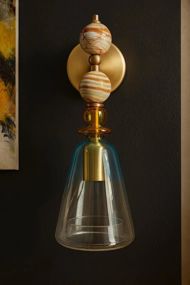 Onyx & Amber Glass Wall Sconce | Modern Artistic Lighting for Bedroom