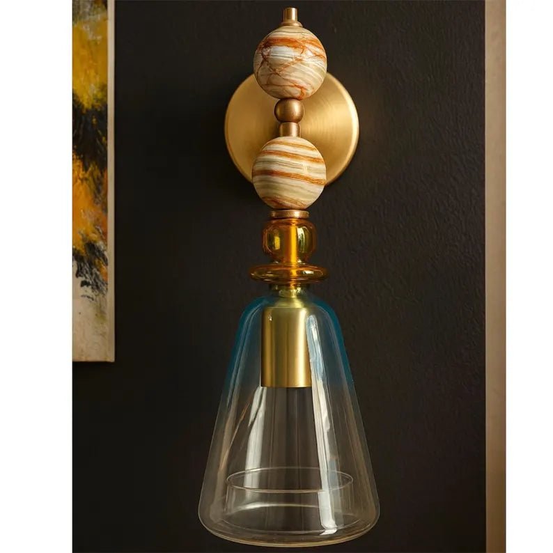 Onyx & Amber Glass Wall Sconce | Modern Artistic Lighting for Bedroom