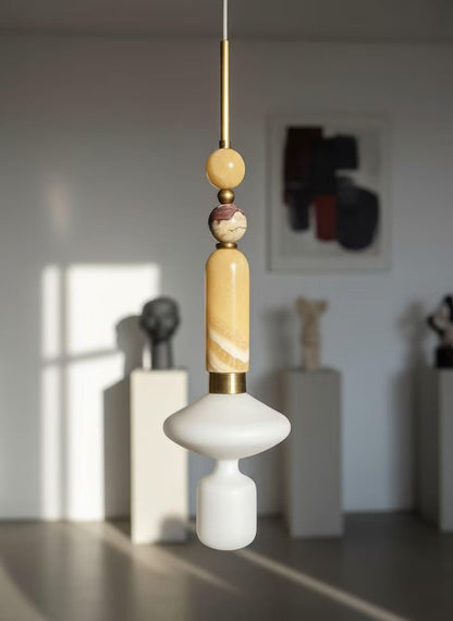 Onyx and Frosted Glass Pendant Light – Handmade Stone Pendant Lighting