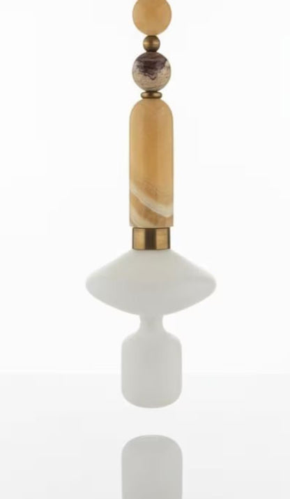Onyx and Frosted Glass Pendant Light – Handmade Stone Pendant Lighting