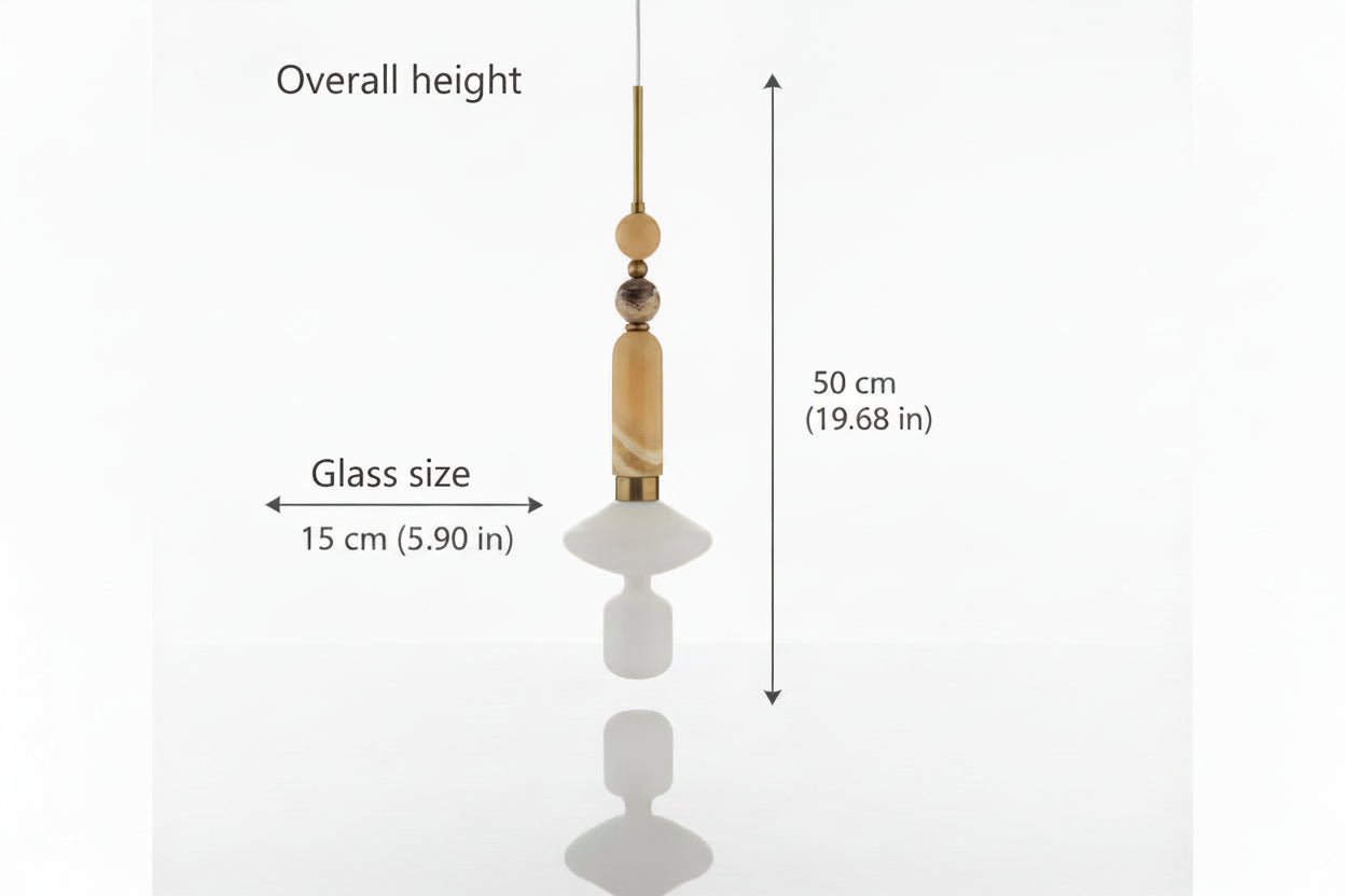 Onyx and Frosted Glass Pendant Light – Handmade Stone Pendant Lighting