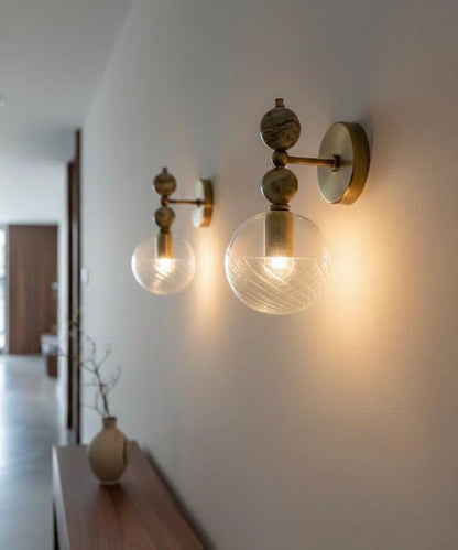 Onyx & Brass Wall Sconce Set of 2 | Blown Glass Wall Light Fixture