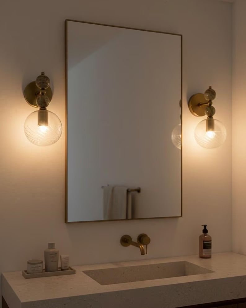 Onyx & Brass Wall Sconce Set of 2 | Blown Glass Wall Light Fixture