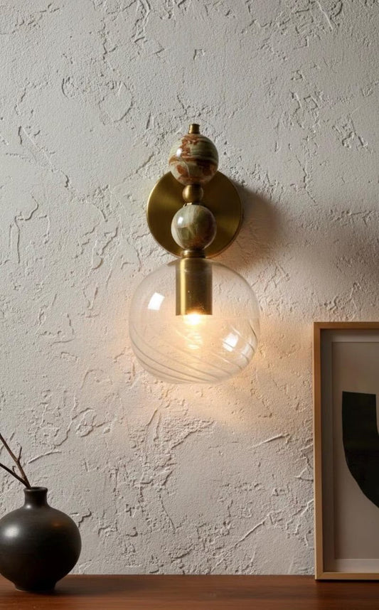 Onyx & Brass Wall Sconce Set of 2 | Blown Glass Wall Light Fixture