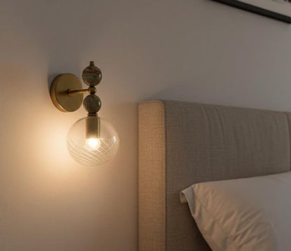 Onyx & Brass Wall Sconce Set of 2 | Blown Glass Wall Light Fixture