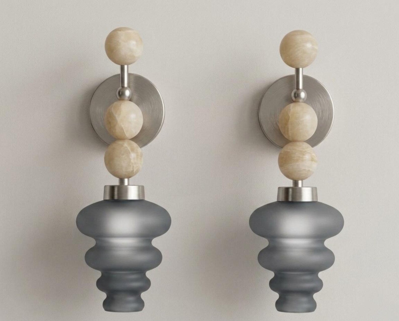 Handmade Onyx and smokey grey Frosted Glass wall sconce - Brass Finish Light Fixture - Artisan Wall Lighting | Les Trois Pyramides