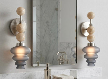 Handmade Onyx and smokey grey Frosted Glass wall sconce - Brass Finish Light Fixture - Artisan Wall Lighting | Les Trois Pyramides