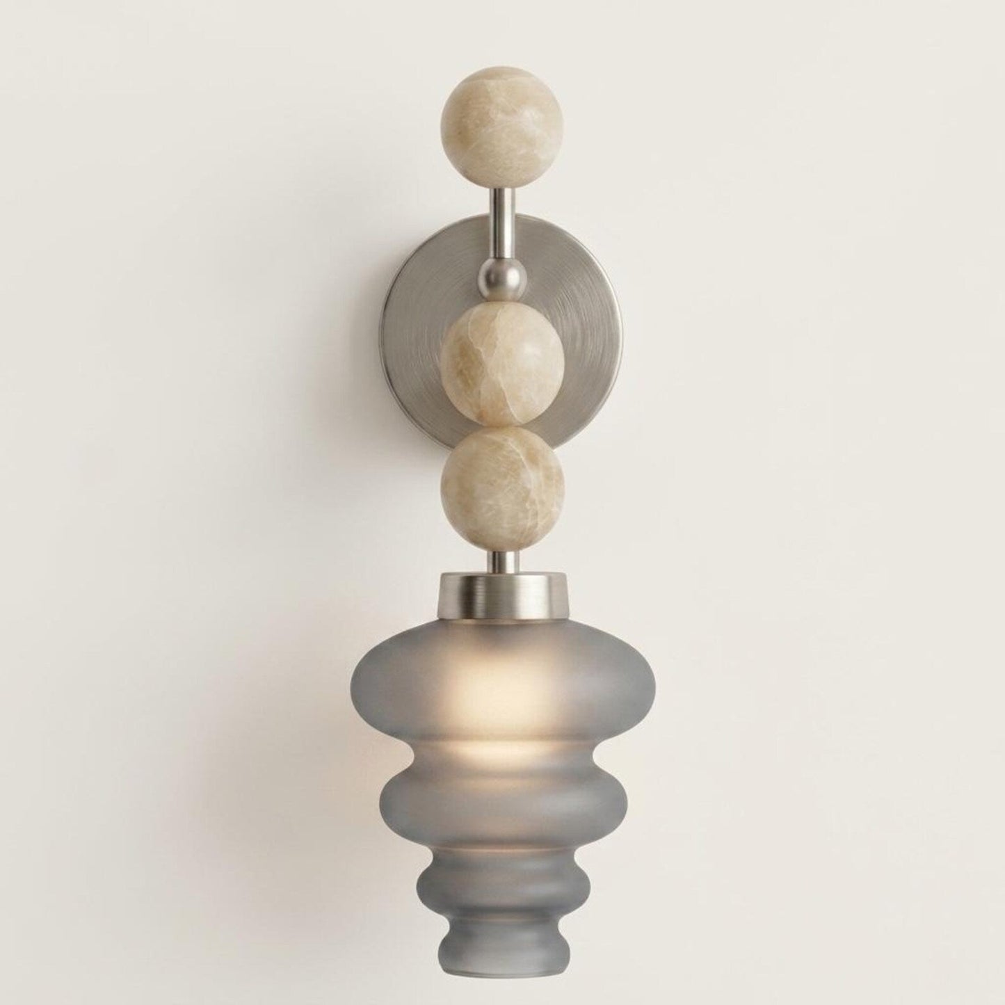 Handmade Onyx and smokey grey Frosted Glass wall sconce - Brass Finish Light Fixture - Artisan Wall Lighting | Les Trois Pyramides