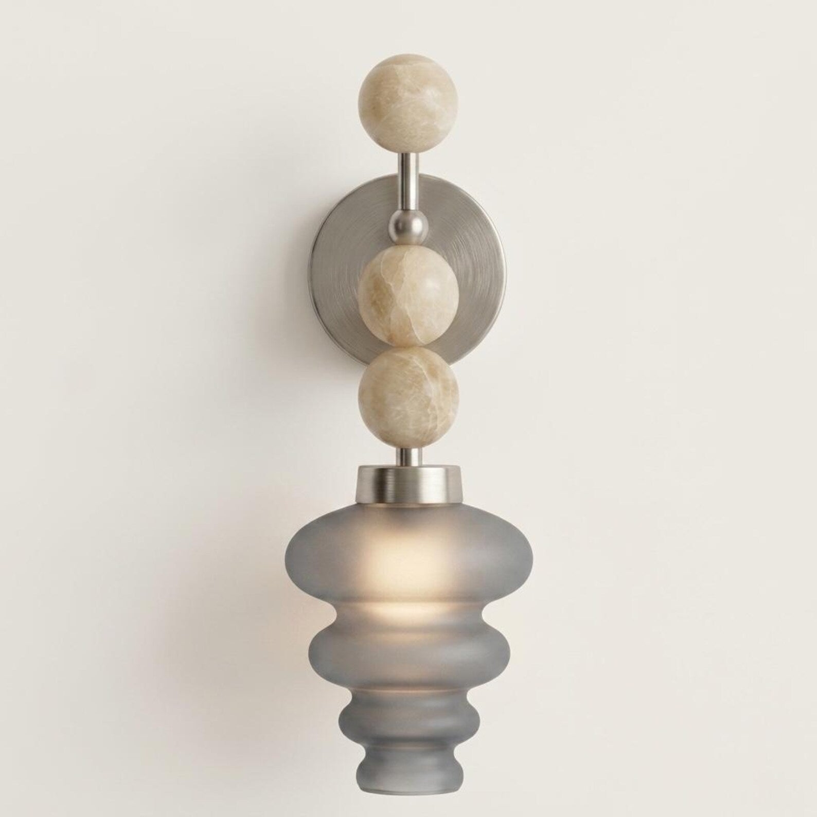 Handmade Onyx and smokey grey Frosted Glass wall sconce - Brass Finish Light Fixture - Artisan Wall Lighting | Les Trois Pyramides