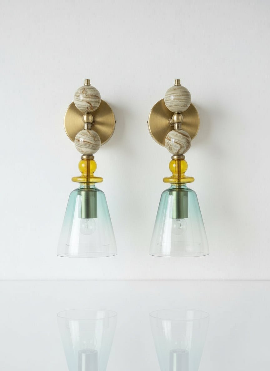 Onyx & Multicolored Glass Wall Sconce | Modern Artistic Lighting for Bedroom