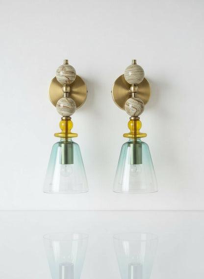 Onyx & Multicolored Glass Wall Sconce | Modern Artistic Lighting for Bedroom