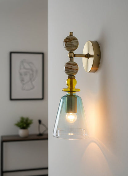 Onyx & Multicolored Glass Wall Sconce | Modern Artistic Lighting for Bedroom