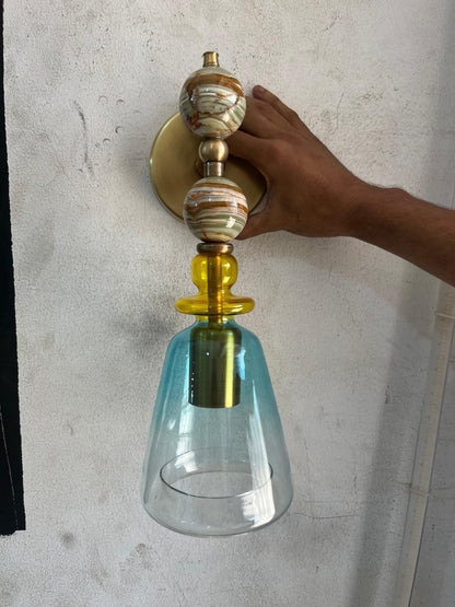 Onyx & Multicolored Glass Wall Sconce | Modern Artistic Lighting for Bedroom