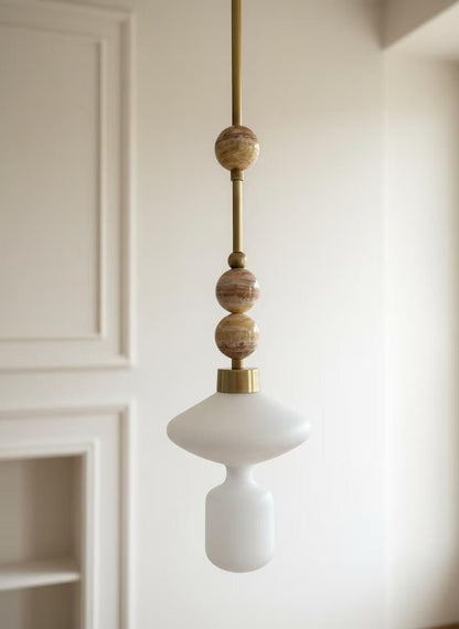 Onyx Pendant Light with Frosted Glass Shade – Handmade Stone Hanging Light for Modern Interiors