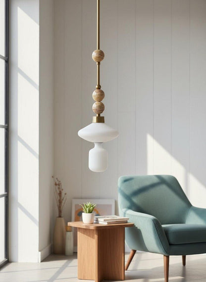 Onyx Pendant Light with Frosted Glass Shade – Handmade Stone Hanging Light for Modern Interiors