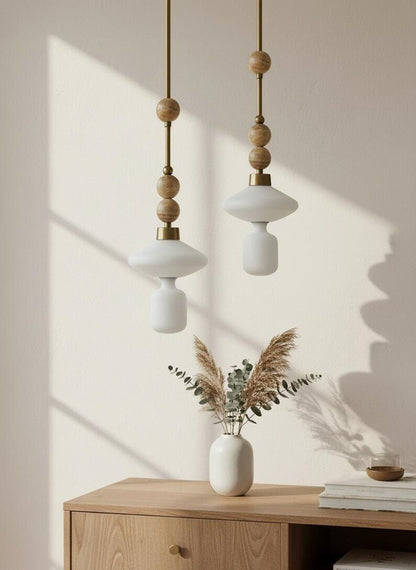 Onyx Pendant Light with Frosted Glass Shade – Handmade Stone Hanging Light for Modern Interiors