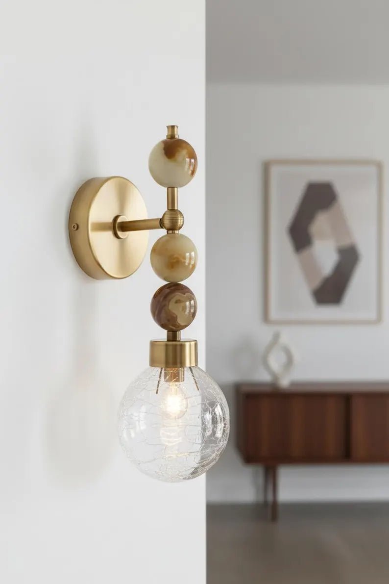 Onyx Stone Wall Sconce – Crackle Glass Brass Light | Les Trois Pyramides