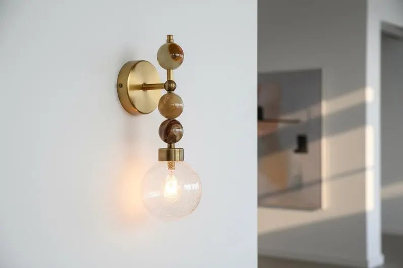 Onyx Stone Wall Sconce – Crackle Glass Brass Light | Les Trois Pyramides