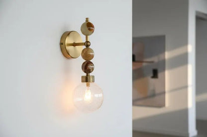 Onyx Stone Wall Sconce – Crackle Glass Brass Light | Les Trois Pyramides