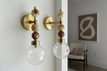 Onyx Stone Wall Sconce – Crackle Glass Brass Light | Les Trois Pyramides