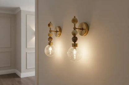Onyx Stone Wall Sconce – Crackle Glass Brass Light | Les Trois Pyramides