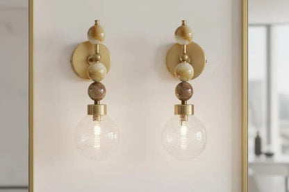 Onyx Stone Wall Sconce – Crackle Glass Brass Light | Les Trois Pyramides