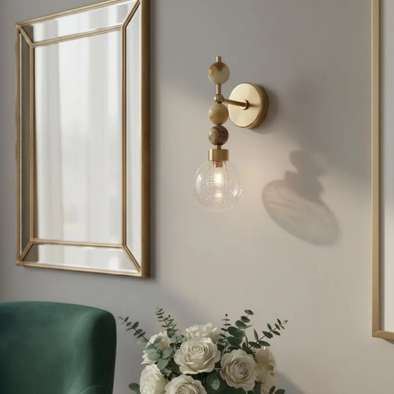 Onyx Stone Wall Sconce – Crackle Glass Brass Light | Les Trois Pyramides