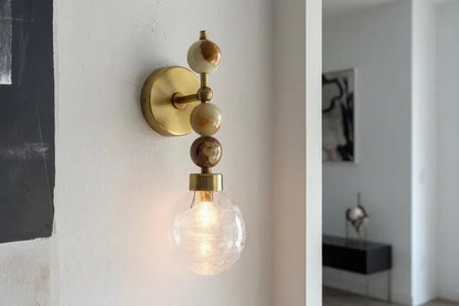 Onyx Stone Wall Sconce – Crackle Glass Brass Light | Les Trois Pyramides
