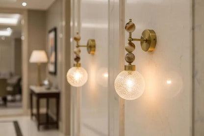 Onyx Wall Sconce with Crackled Glass Shade – Handmade Marble Light | Les Trois Pyramides