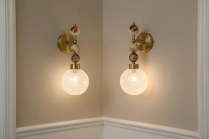 Onyx Wall Sconce with Crackled Glass Shade – Handmade Marble Light | Les Trois Pyramides