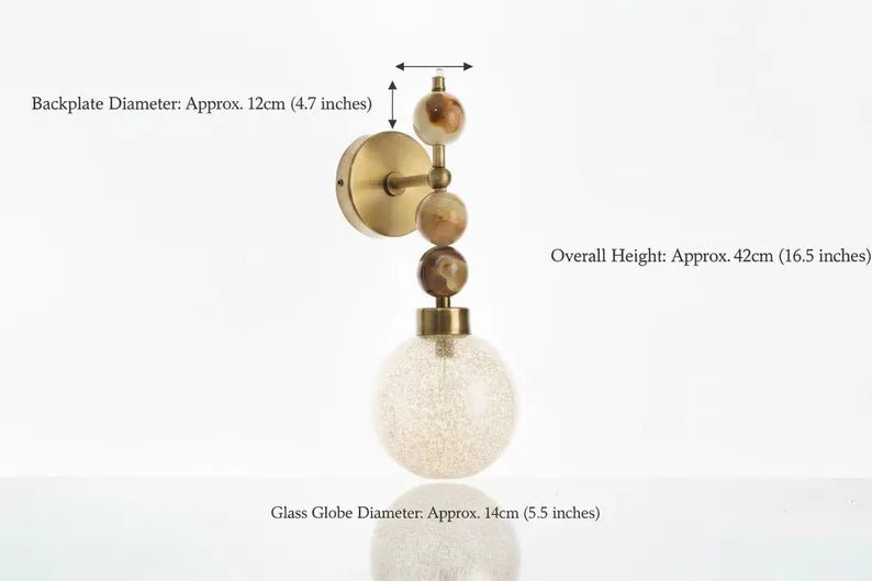 Onyx Wall Sconce with Crackled Glass Shade – Handmade Marble Light | Les Trois Pyramides