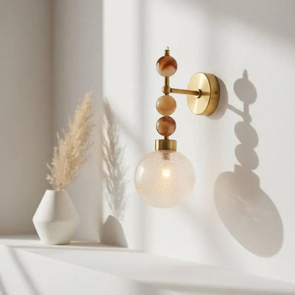 Onyx Wall Sconce with Crackled Glass Shade – Handmade Marble Light | Les Trois Pyramides