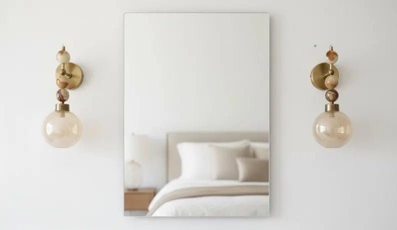 Onyx Wall Sconce with Crackled Glass Shade – Handmade Marble Light | Les Trois Pyramides
