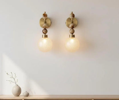 Onyx Wall Sconce with Crackled Glass Shade – Handmade Marble Light | Les Trois Pyramides