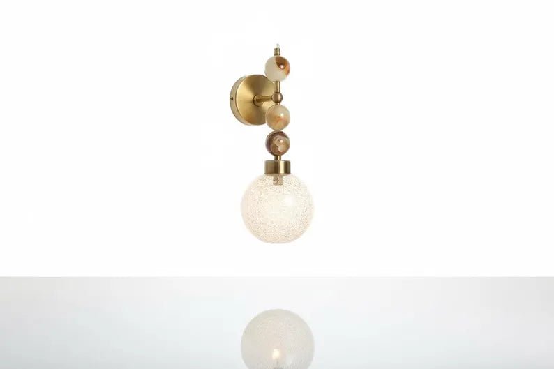 Onyx Wall Sconce with Crackled Glass Shade – Handmade Marble Light | Les Trois Pyramides