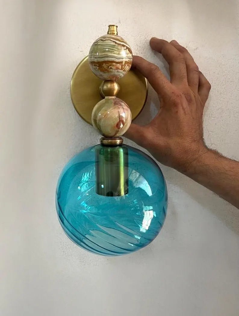 Onyx Wall Sconce with Hand-Painted Glass | Modern Artistic Lighting Fixture