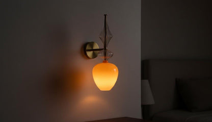 Orange Blown Glass Wall Sconce with Brass Arm – Handmade Wall Light | Les Trois Pyramides